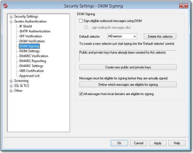 mdaemon email server DKIM Signing GUI menu
