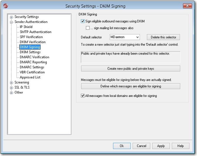 enable DKIM signing on the MDaemon email server 