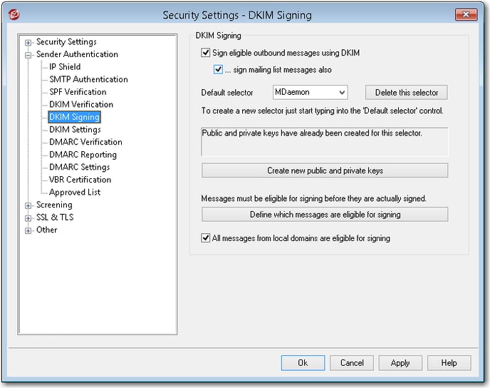 enabling the option to DKIM sign mailing list messages in the MDaemon email server