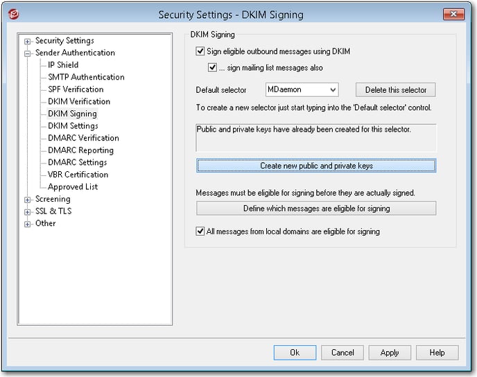 creating public and private keys for DKIM signing configuration in the mdaemon email server