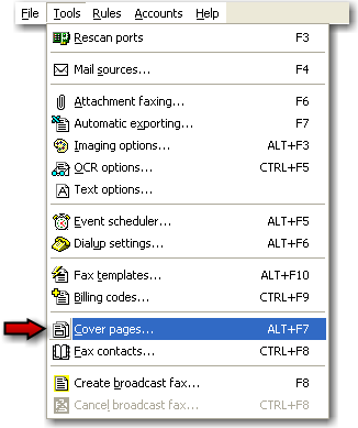 relayfax software tools coverpage menu