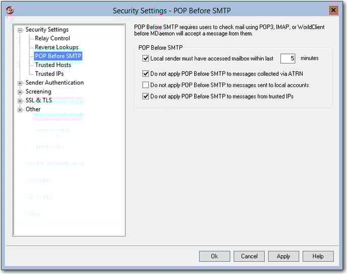 mdaemon email server security settings detailing recommended pop before smtp settings