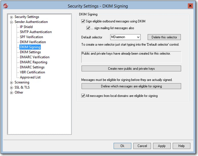 recommended dkim signing security settings for the mdaemon email server