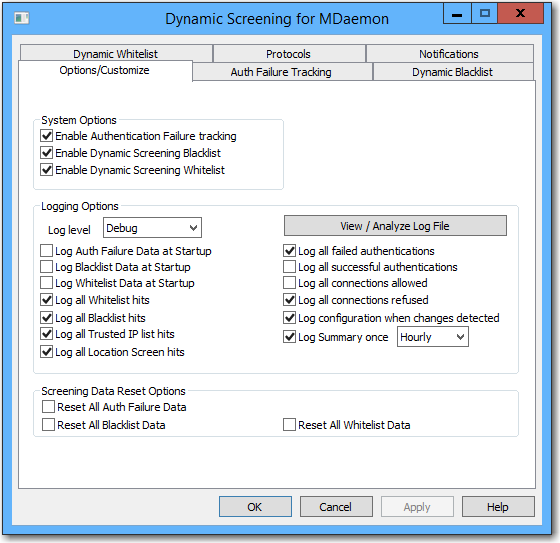 mdaemon email server dynamic screening options and customization screen