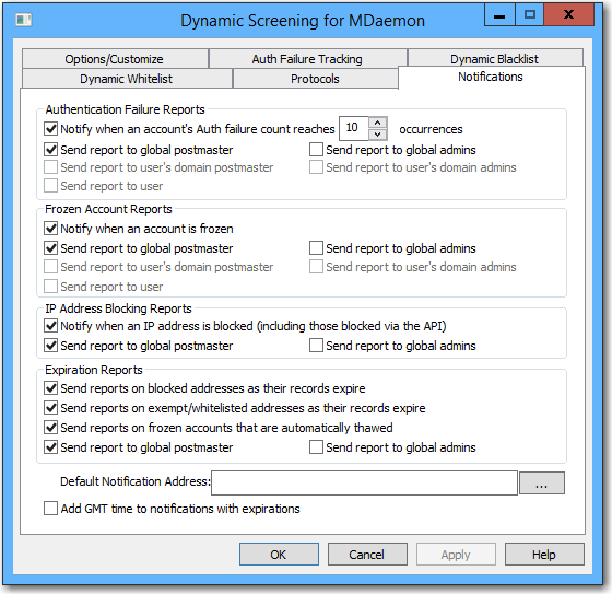 mdaemon email server dynamic screening notification options