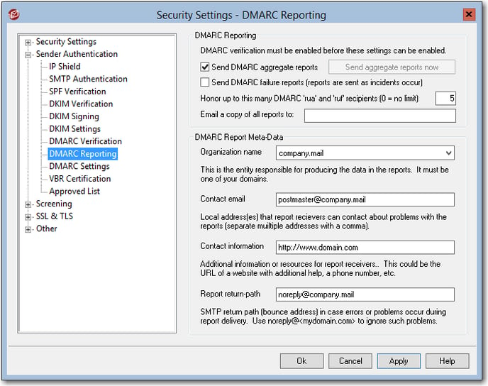 recommended dkim reporting for security settings for the mdaemon email server