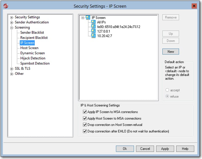 mdaemon email server ip screen menu in security settings