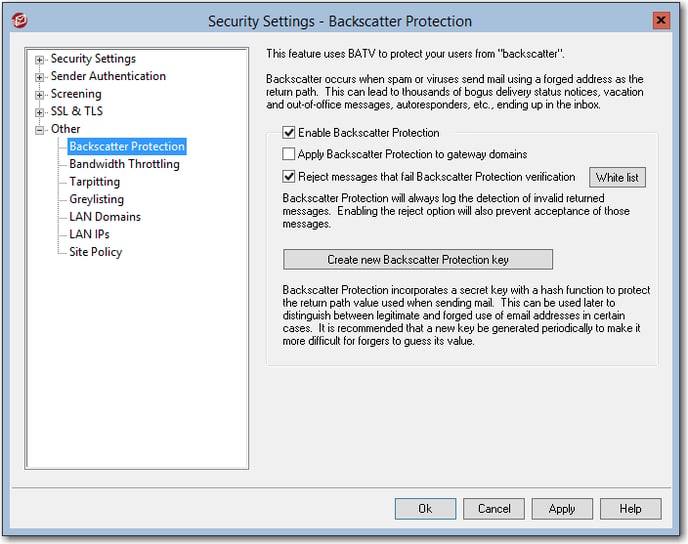 recommended backscatter protection settings in mdaemon email server to prevent invalid notifications