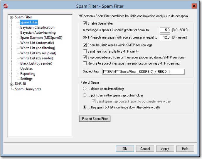 mdaemon email server antispam spam filter recommended settings