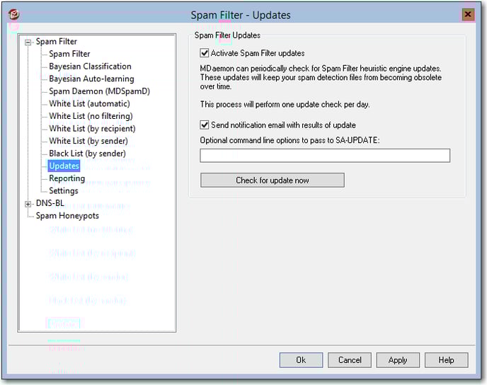 mdaemon email server recommended security settings detailing spam filter updates