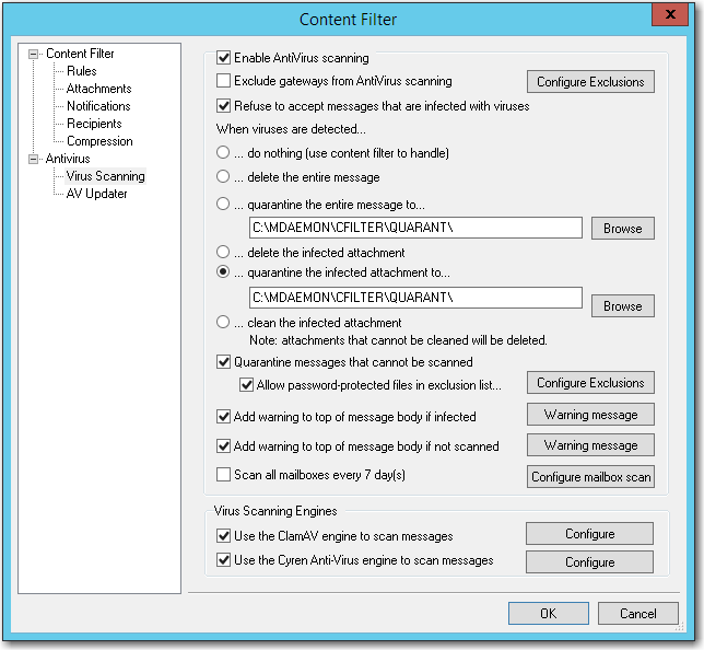 mdaemon email server recommended antivirus configuration