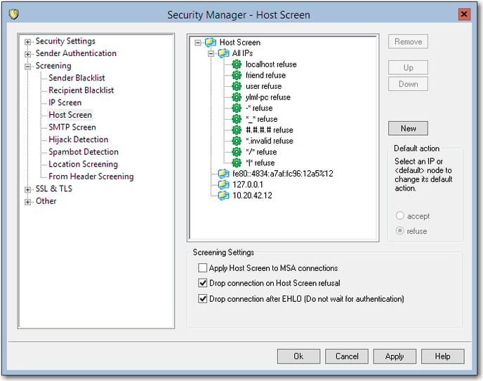 mdaemon email server recommended host screen security settings