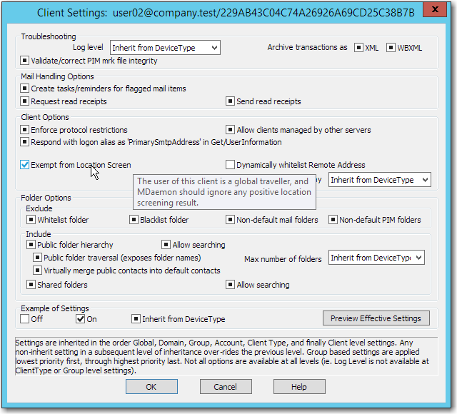 mobile mdaemon activesync exempt devices settings