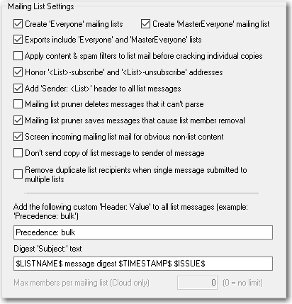 mdaemon mailing list settings